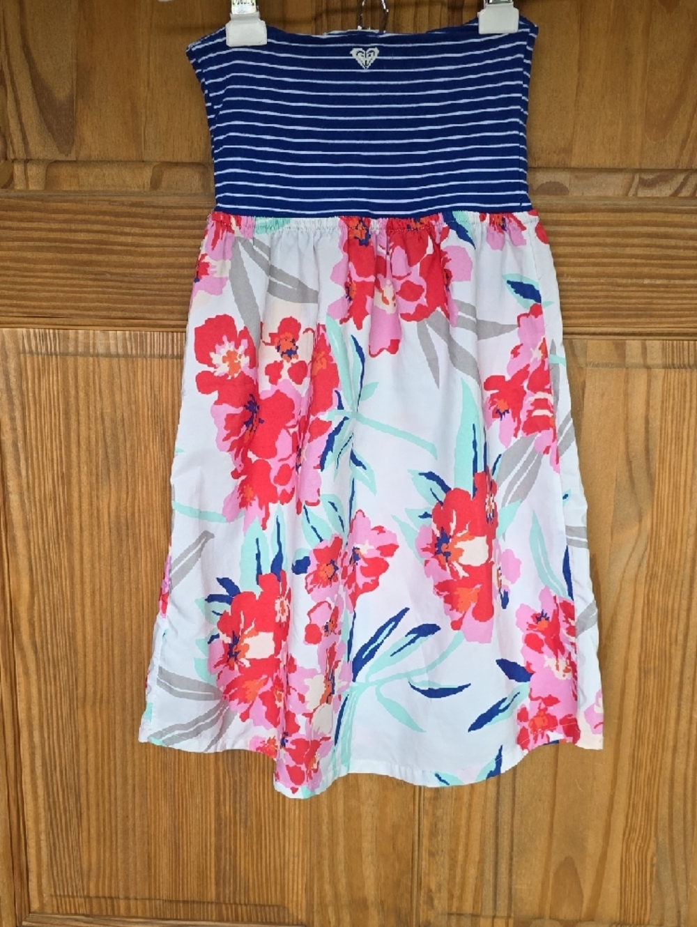 Roxy Navy Striped Bodice Floral Strapless Dress - Picture 4 of 6